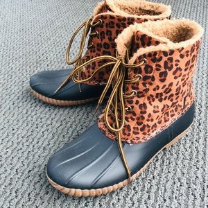 Leopard print duck booties